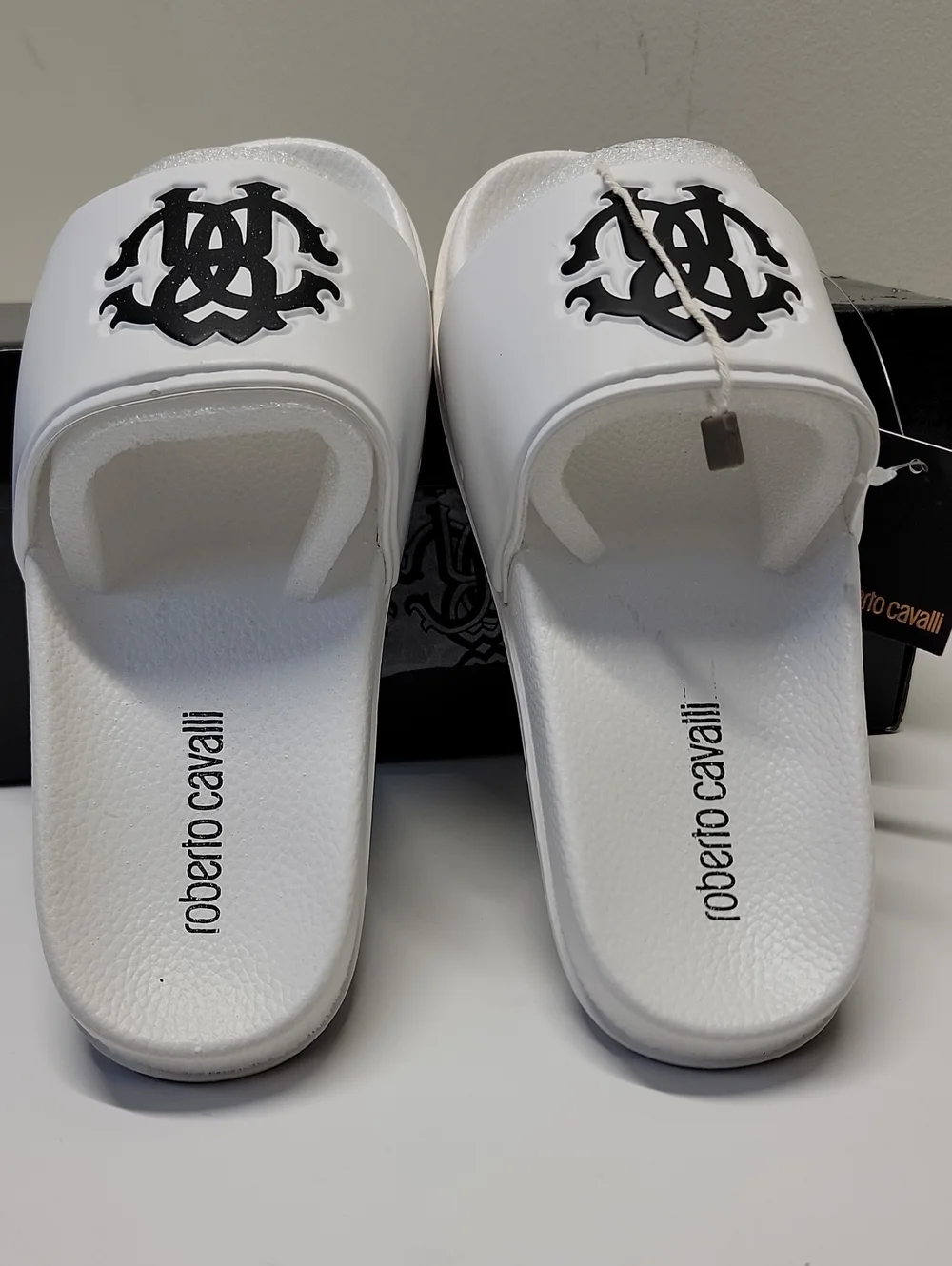 Roberto Cavalli White Logo Slide Sandals for Big Kid US 1.5 - 2 NEW IN BOX